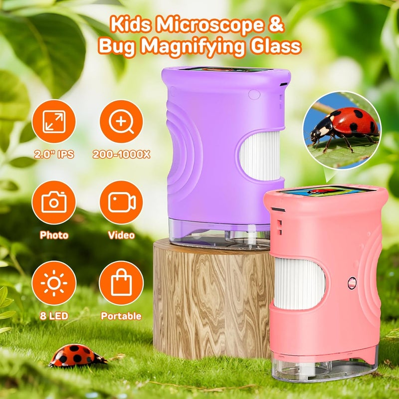 Ashfly 1000X Handheld Digital Microscope for Kids with 2.0" IPS Screen, Portable STEM Science Lab Toy, Rechargeable Pocket Microscope Educational Gift for Boys & Girls Age 4-6 8-12, ​Purple - Image 2